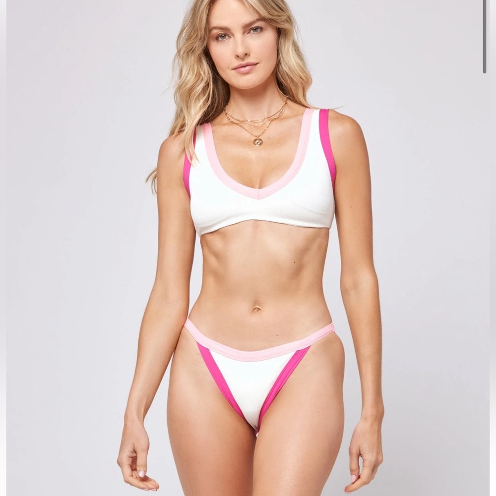 L*Space Ribbed Layla Bikini BOTTOM White And Pink Size XS Revolve New